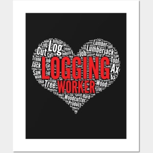 Logging worker Heart Shape Word Cloud Design print Posters and Art